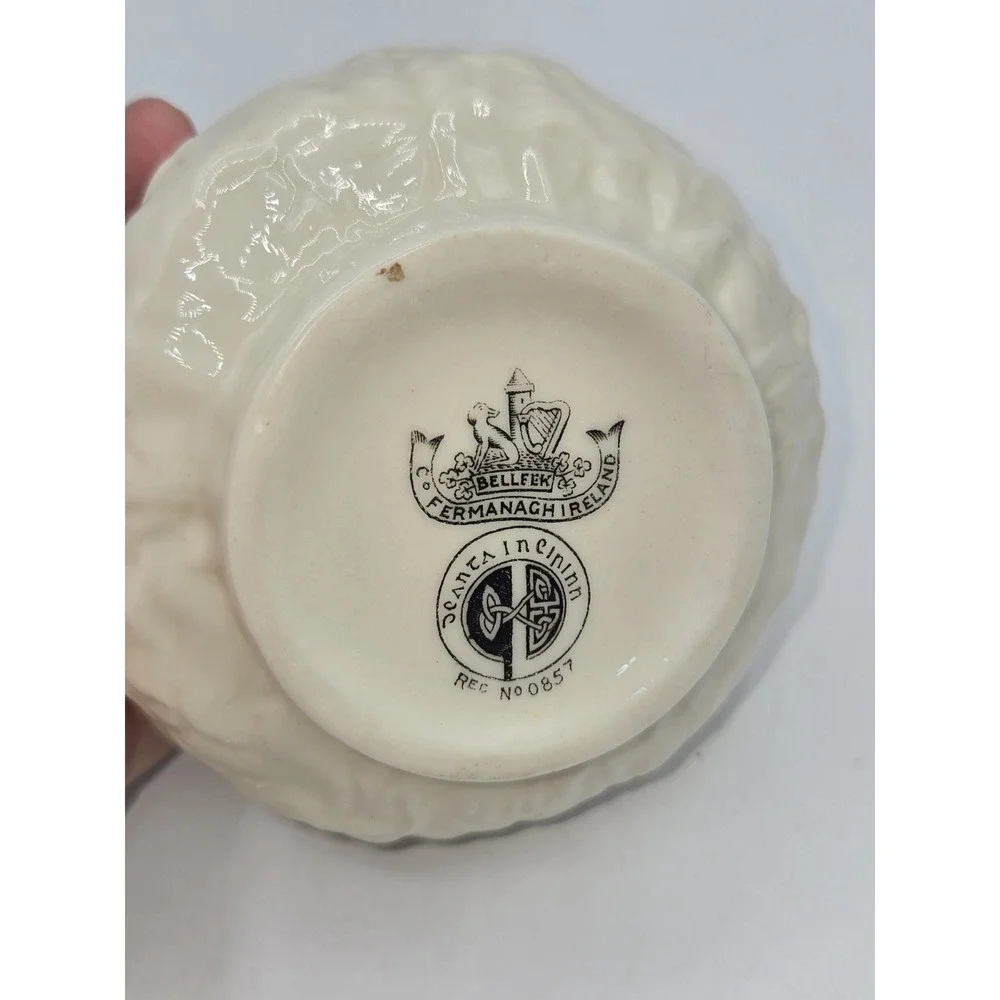 Belleek Ireland Third Period Grapevine Open Sugar Bowl Ivory Porcelain 1926–1946
